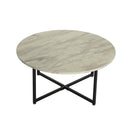 White Marble Effect Round Coffee Table with Black Legs