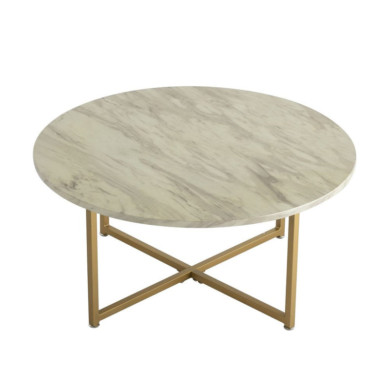 White Marble Effect Round Coffee Table with Gold Legs