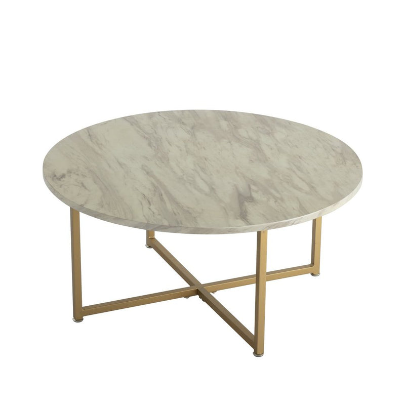 White Marble Effect Round Coffee Table with Gold Legs