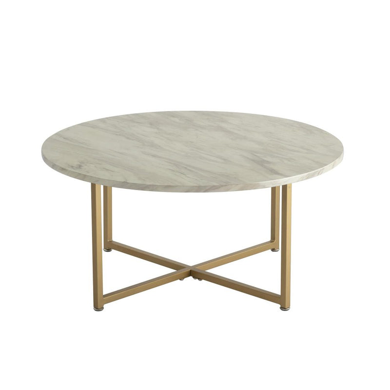 White Marble Effect Round Coffee Table with Gold Legs