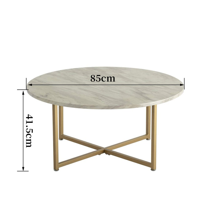 White Marble Effect Round Coffee Table with Gold Legs