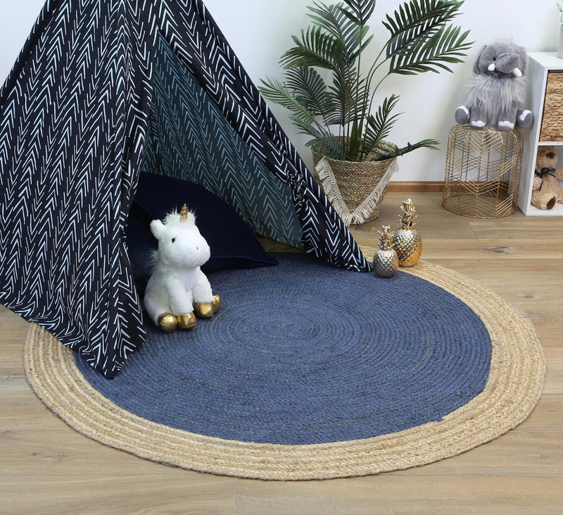 Hampton Navy Blue Centre Jute Rug 200x200cm Round