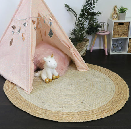 Hampton Light Pink Centre Jute Rug 200x200cm Round