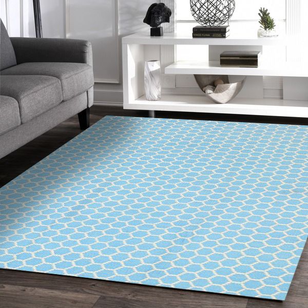 Illusion Blue Natural Cotton Rug 160x230