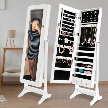 La Bella White Mirror Jewellery Cabinet LOWE 146cm Organiser 2 Drawers