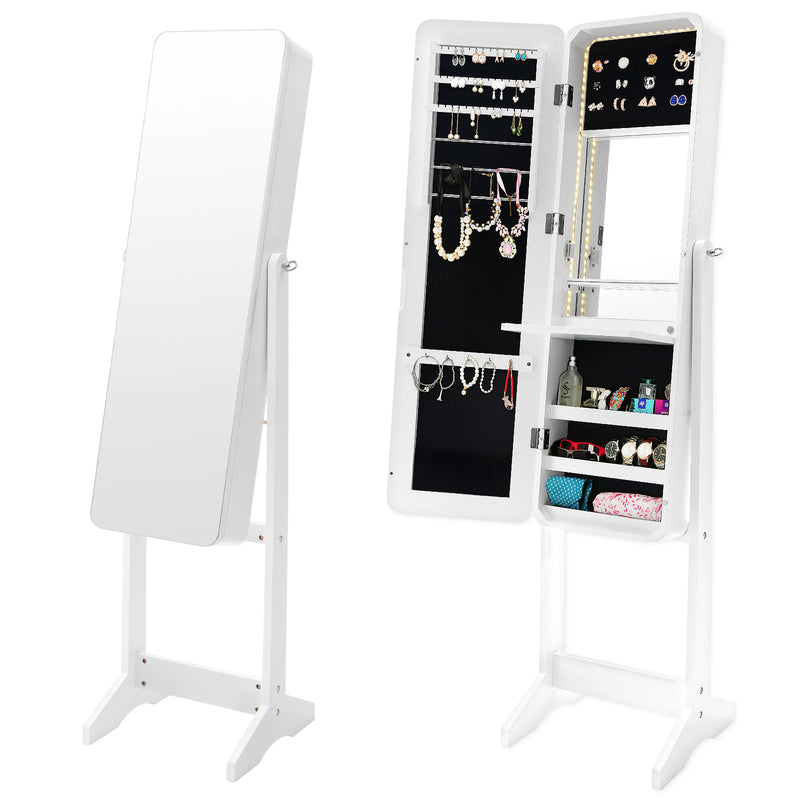 La Bella White Mirror Jewellery Cabinet FLASHY 146cm Organiser LED