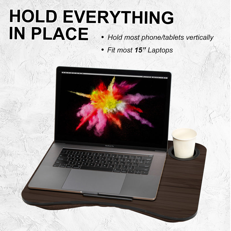 Kandaka Iron Grey Oak Lap Desk Laptop Tablet Stand Cushioned Lapdesk Cup Holder