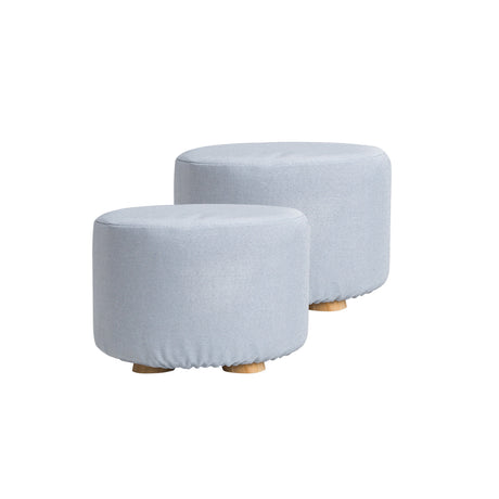 La Bella 2 Set Light Blue Fabric Ottoman Round Wooden Leg Foot Stool