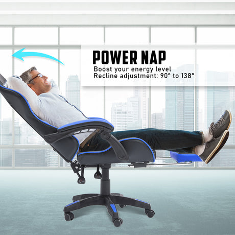 La Bella Blue Gaming Office Chair Epic Ergonomic Racing Footrest