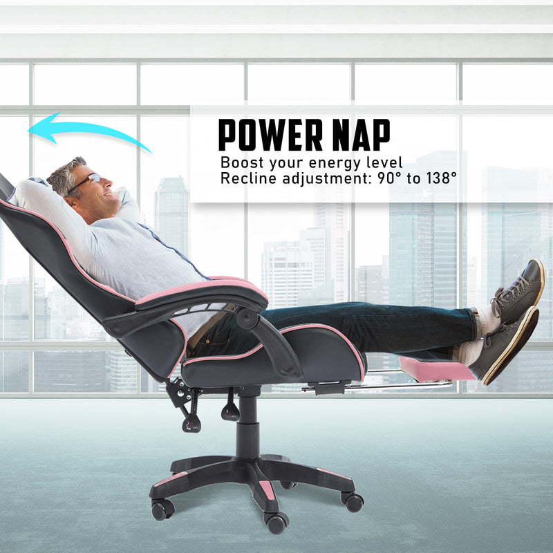 La Bella Pink Gaming Office Chair Epic Ergonomic Racing Footrest