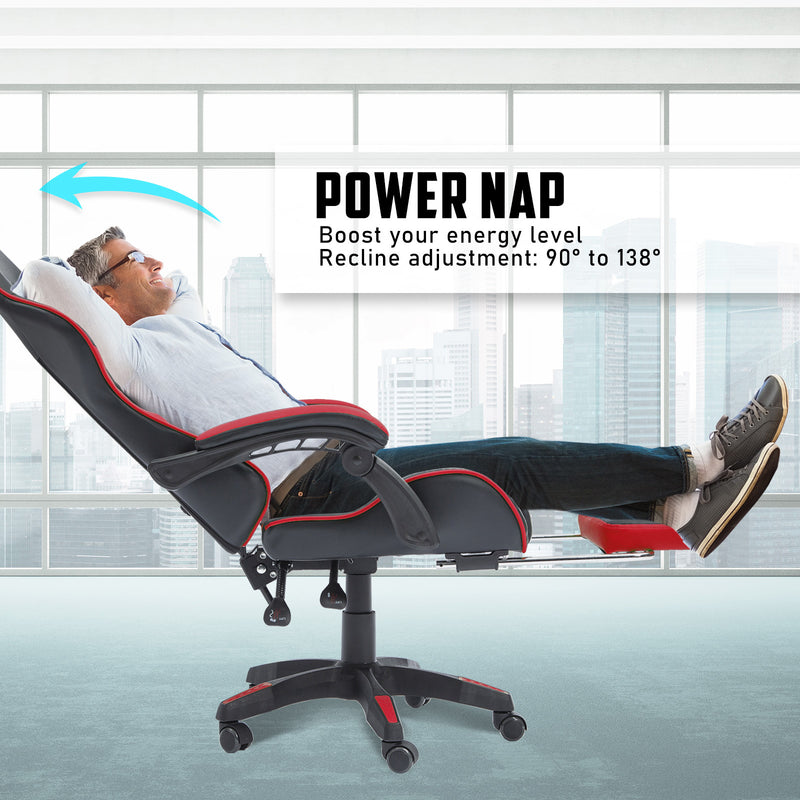 La Bella Red Gaming Office Chair Epic Ergonomic Racing Footrest