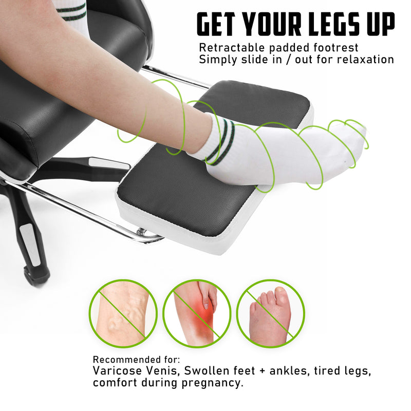 La Bella White Gaming Office Chair Epic Ergonomic Racing Footrest