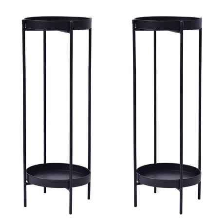 La Bella 2 Set 80cm Black Plant Stand Planter Shelf Rack 2 Tier Steel