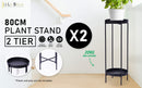 La Bella 2 Set 80cm Black Plant Stand Planter Shelf Rack 2 Tier Steel