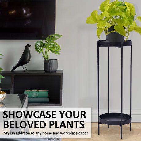 La Bella 2 Set 80cm Black Plant Stand Planter Shelf Rack 2 Tier Steel