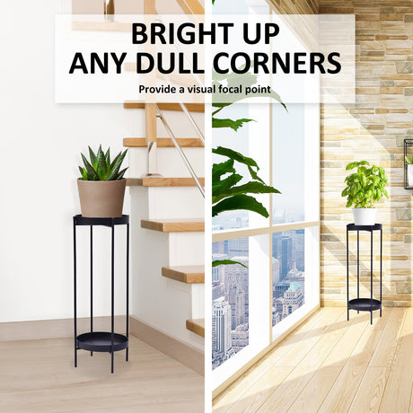 La Bella 2 Set 80cm Black Plant Stand Planter Shelf Rack 2 Tier Steel