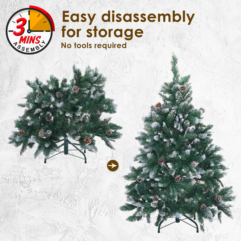 Home Ready 4Ft 120cm 390 tips Green Snowy Christmas Tree Xmas Pine Cones