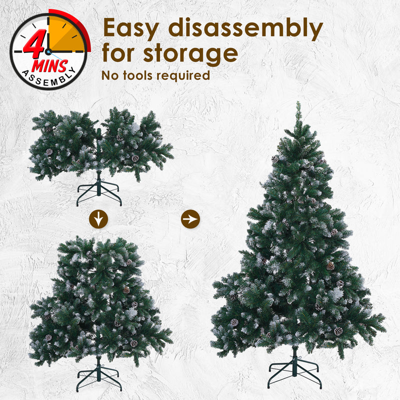 Home Ready 6Ft 180cm 930 tips Green Snowy Christmas Tree Xmas Pine Cones