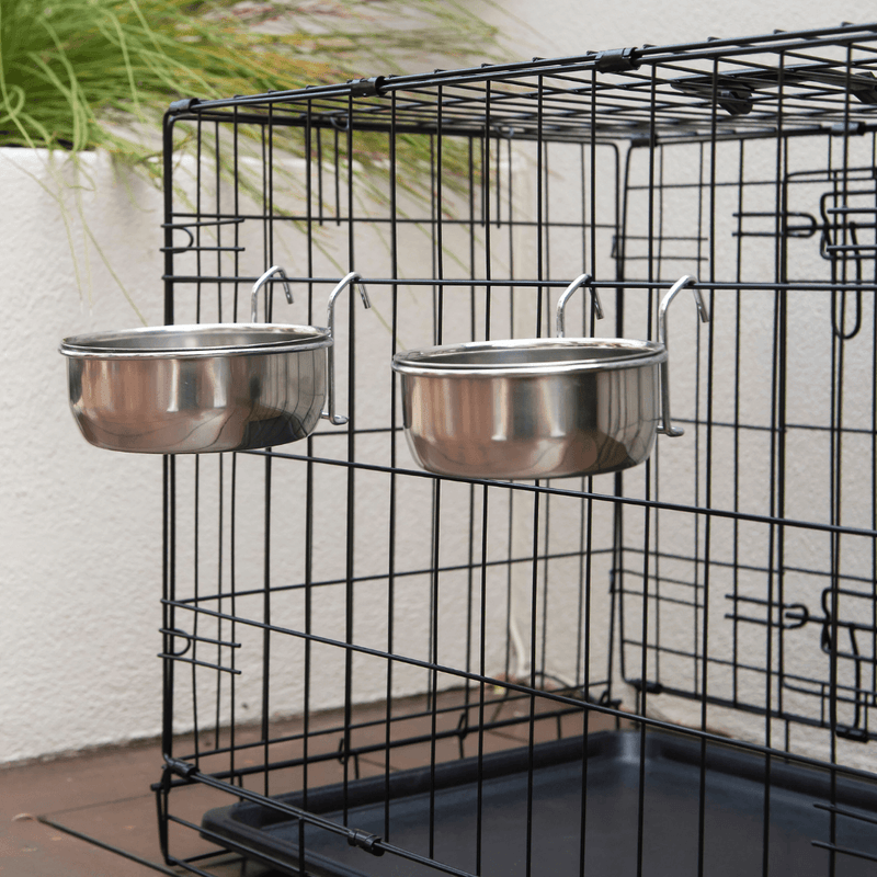 YES4PETS 2 x Stainless Steel Pet Rabbit Bird Dog Cat Water Food Bowl Feeder Chicken Poultry Coop Cup 591ml