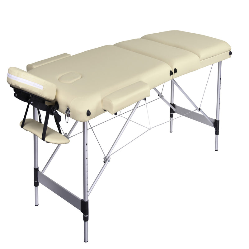 3 Fold Portable Aluminium Massage Table Massage Bed Beauty Therapy Beige