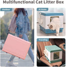 XL Portable Cat Toilet Litter Box Tray Foldable House with Handle and Scoop Blue