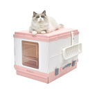 XL Portable Cat Toilet Litter Box Tray Foldable House with Handle and Scoop Pink