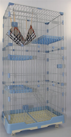 YES4PETS 179 cm Blue Pet 4 Level Cat Cage House With Litter Tray & Wheel 82x57x179 CM