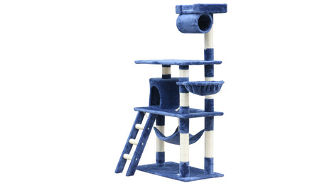 YES4PETS 140 cm Cat Kitten Scratching Post Tree W ladder & Hammock-Blue