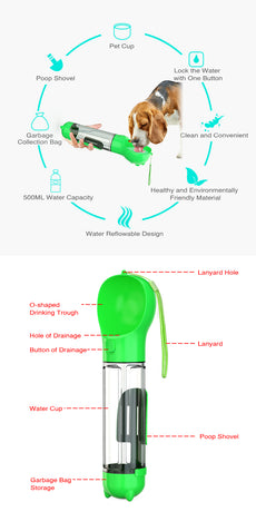 YES4PETS  4 in 1 Portable Pet Dog Puppy Cat Drinking Mug Water Feeder Bottle Valve Travel Bottle Green