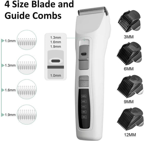 Pet Electric Dog Pet Clipper Kit Blade Set Cat Animal Hair Grooming Cordless White