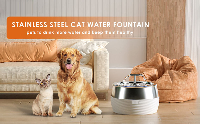 YES4PETS 3L Automatic Electric Pet Water Fountain Dog Cat Stainless Steel Feeder Bowl Dispenser White