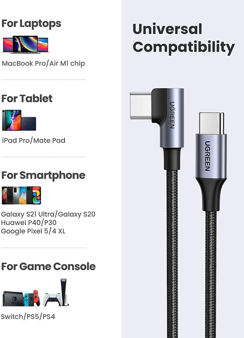 UGREEN 80714 USB-C 2.0 to Angle USB-C Cable Black 3M