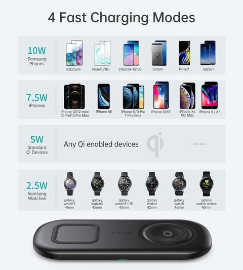 Choetech T570-S 2-in-1 Wireless Charger, 10W Max Wireless Charging Pad with Adapter for Galaxy Watch