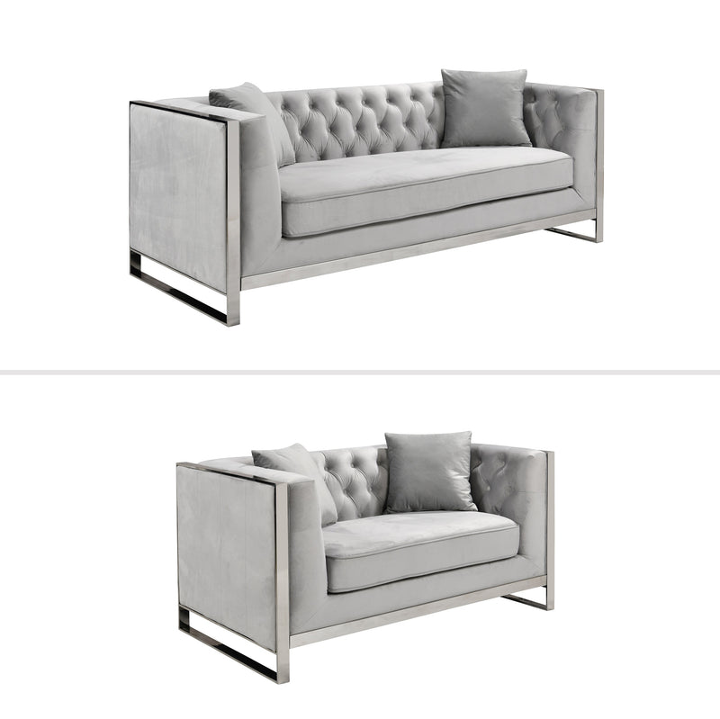 William Lounge - Light Grey Velvet - Silver Trims