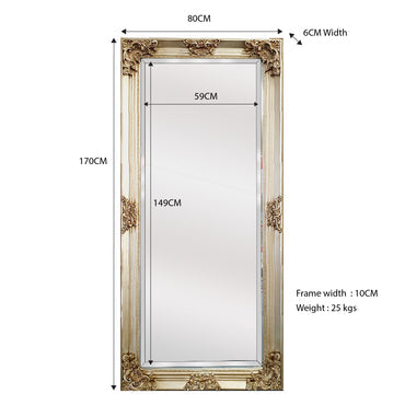 Deluxe French Provincial Ornate Mirror - Champagne - 80cm x 170cm