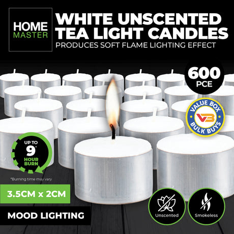 Home Master 600PCE Unscented Tealight Candles Home Décor Party Wedding