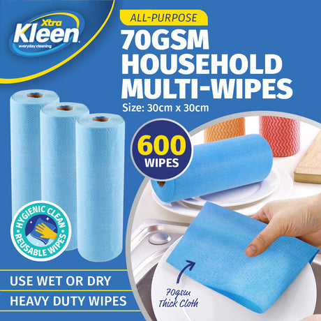 Xtra Kleen 600PCE Household Multi-Wipe/Cloth Rolls Absorbent Non-Abrasive 30cm