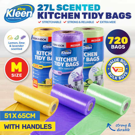 Xtra Kleen 720PCE 27L Kitchen Tidy Bags Medium Scented With Handles 51 x 65cm