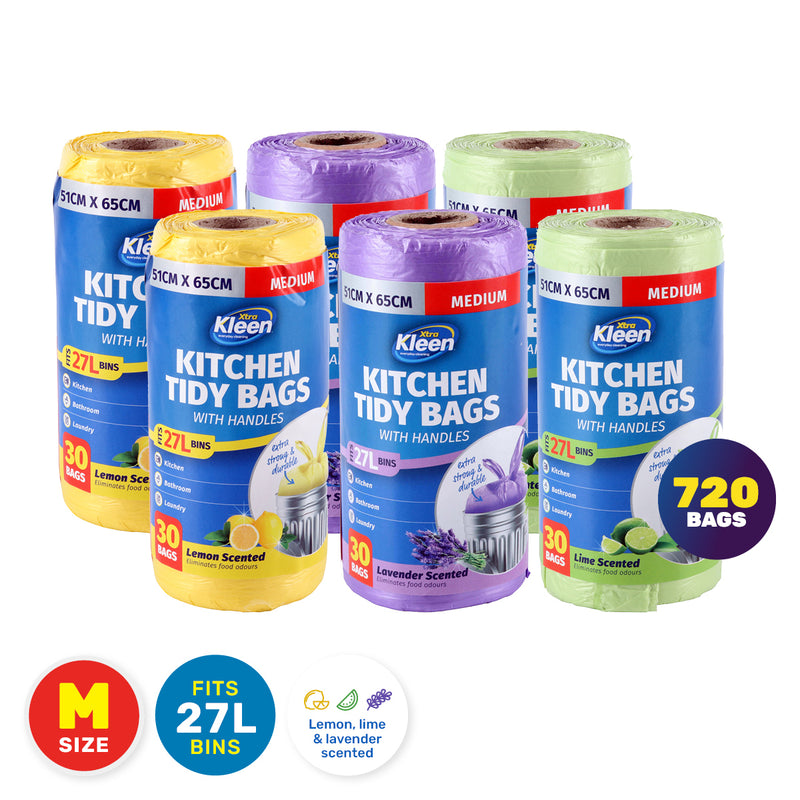 Xtra Kleen 720PCE 27L Kitchen Tidy Bags Medium Scented With Handles 51 x 65cm