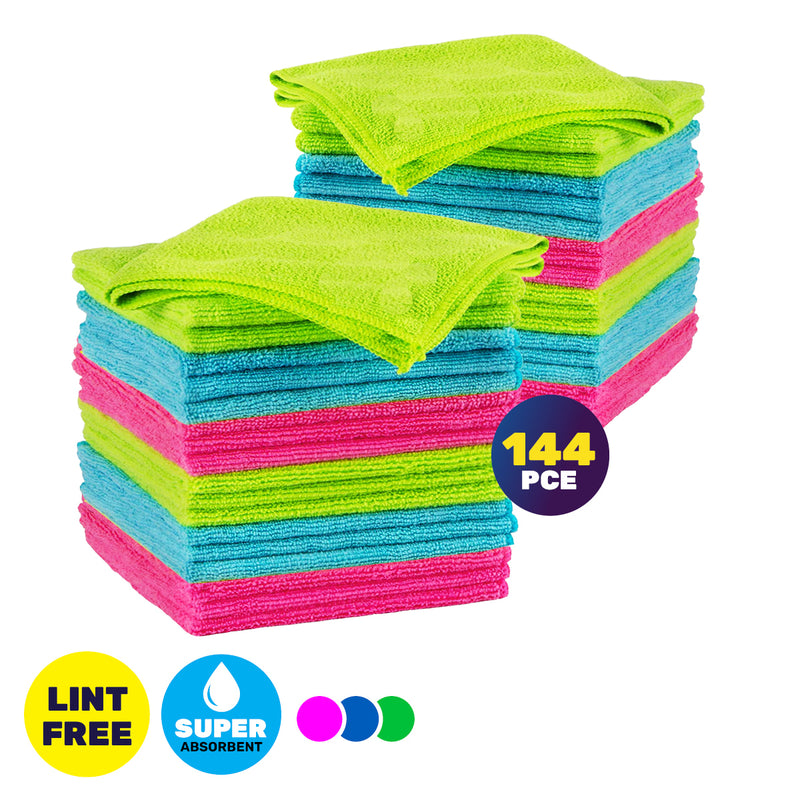 Xtra Kleen 144PCE Microfibre Fluffy Cloth Lint Free Super Absorbent 30 x 30cm