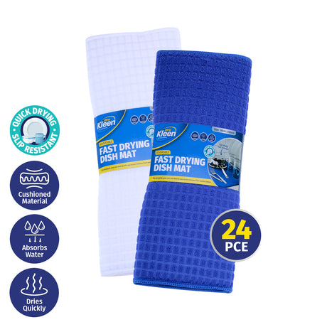 Xtra Kleen 24PCE Dish Mat Microfibre Anti Slip Absorbent Lint Free 50 x 38cm