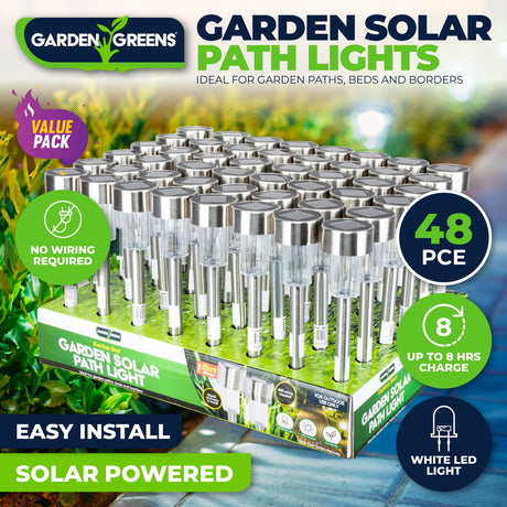 Garden Greens 48PCE Solar Garden/Path Lights Weather Proof Design White LED