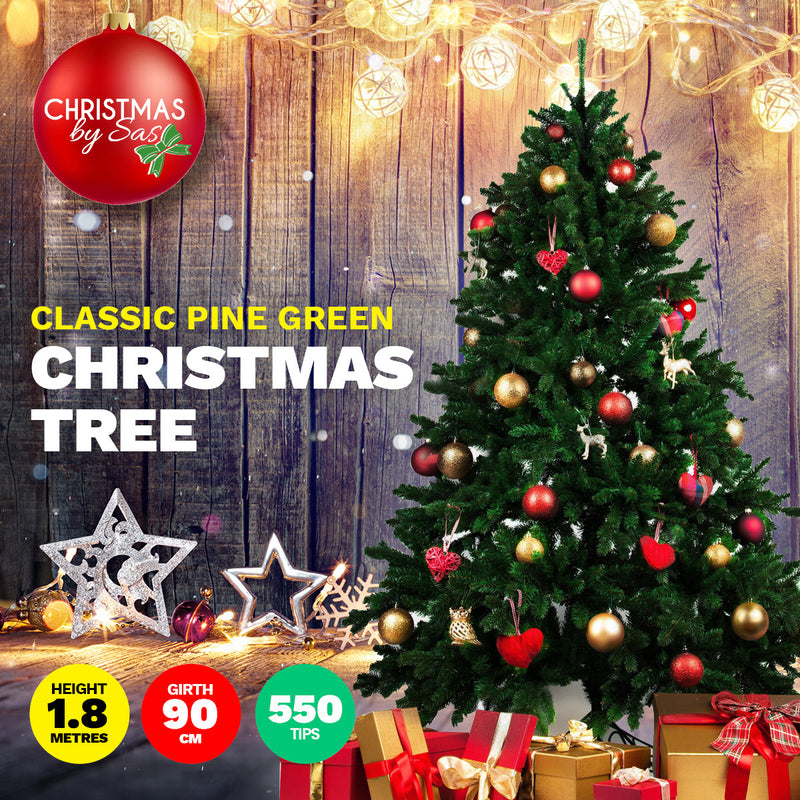 Christmas By Sas 1.8m Pine Christmas Tree 550 Tips Full Figured Easy Assembly