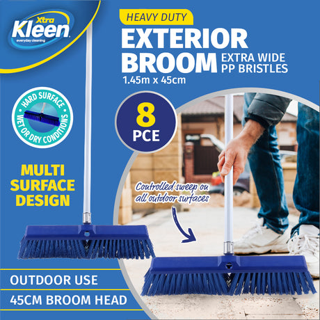 Xtra Kleen 8PCE Exterior Broom Multi Surface Extra Wide Design 1.45m x 45cm