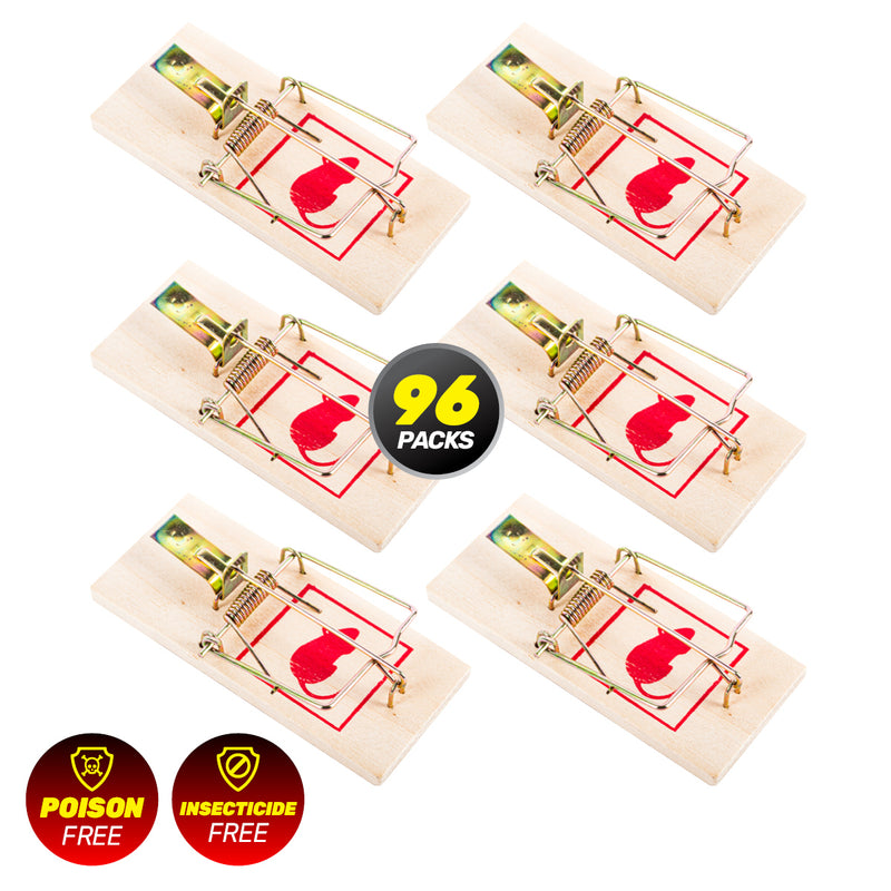 SAS Pest Control 96PCE Mouse Traps Wooden Indoor/Outdoor 10cm x 4.5cm