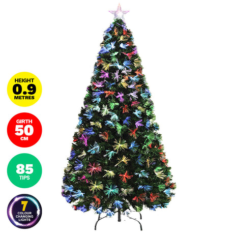 Christmas By Sas 90cm Fibre Optic Christmas Tree 85 Tips Multicolour Lights & Star