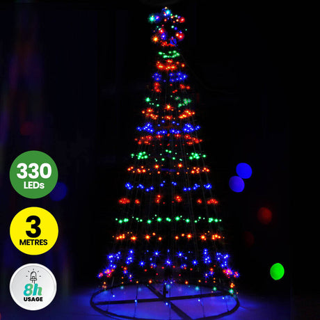 Christmas By Sas 3m Tree Shaped LED Multicoloured Solar Lights & Metal Frame