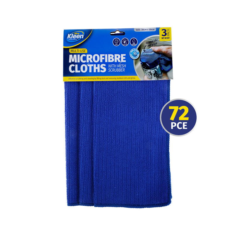 Xtra Kleen 72PCE Microfibre Cloths Built-In Mesh Scrubber Absorbent 30cm