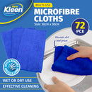 Xtra Kleen 72PCE Microfibre Cloths Lint Free Highly Absorbent 30 x 30cm