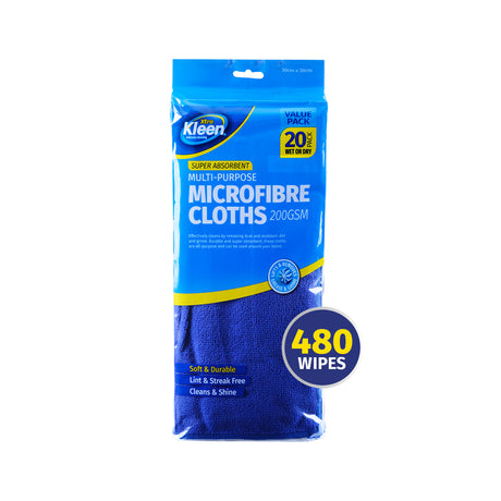 Xtra Kleen 480PCE Microfibre Cloths 200GSM Absorbent Multipurpose 30 x 30cm